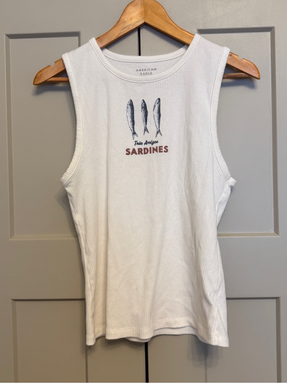 American Eagle Sardines Graphic Ribbed Tank Top | Size Large